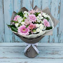 Букет цветов из:  Герберы, Альстромерии и Хризантемы в Змейке