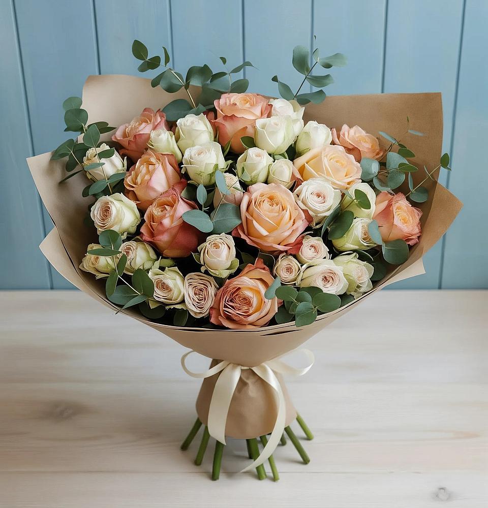 Букет цветов из: Альстромерии и Розы в Змейке