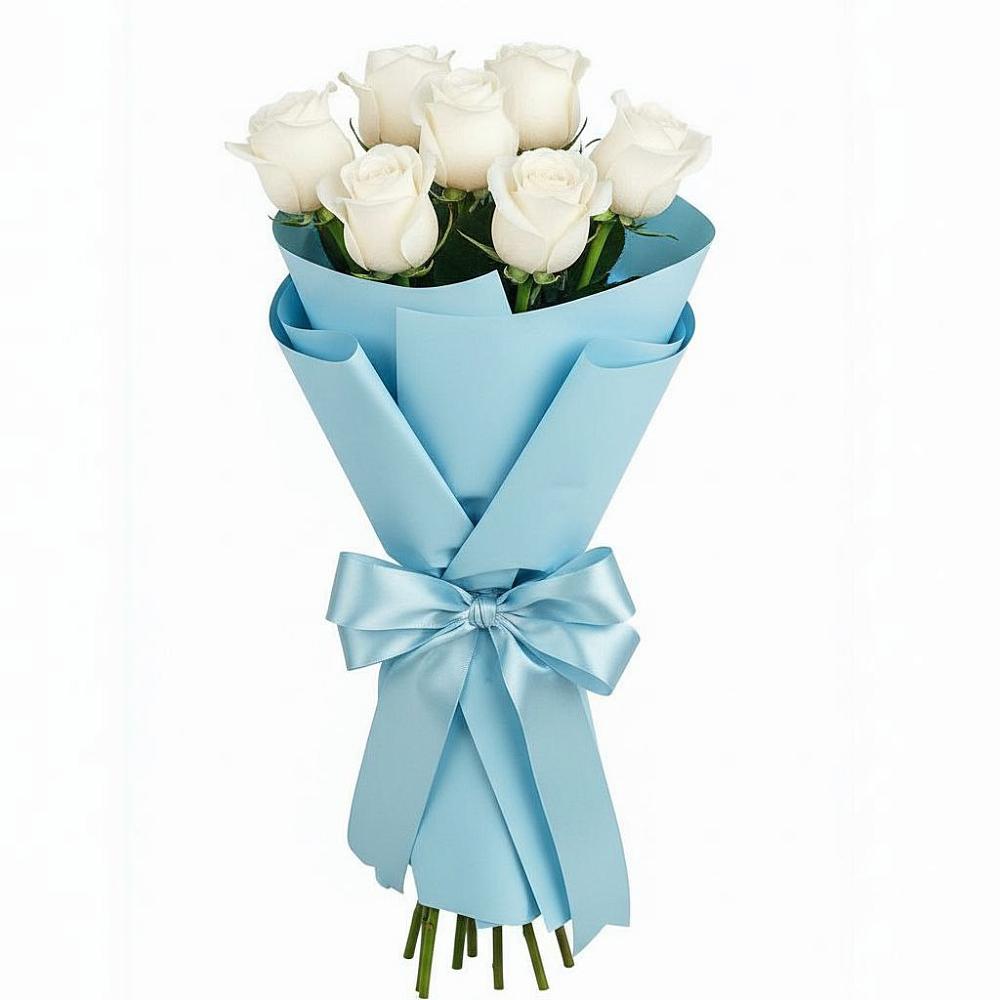 Букет 7 белых роз Проуд в Змейке