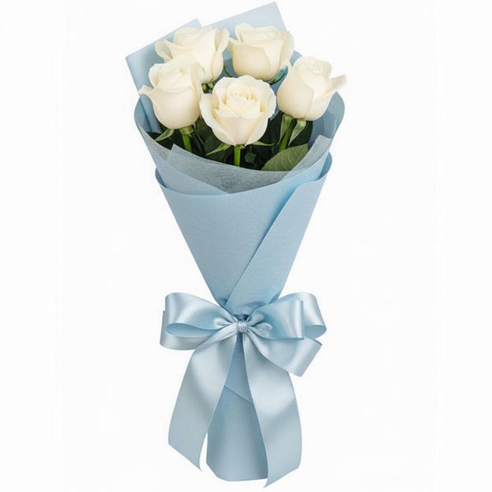 Букет 5 Белых роз Проуд в Змейке