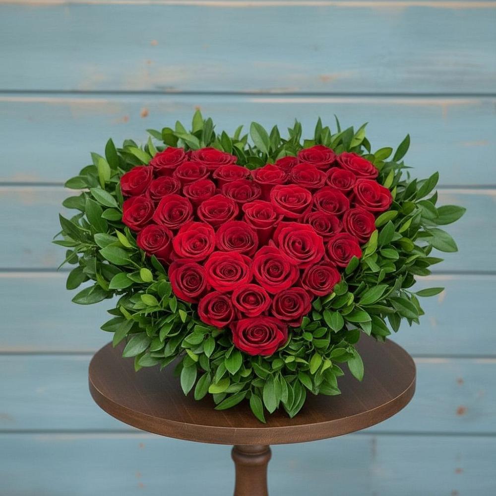 Цветочная композиция из Розы в виде сердца в Змейке